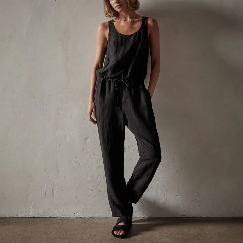 Sleeveless Linen Blend Jumpsuit - Black made by James Perse