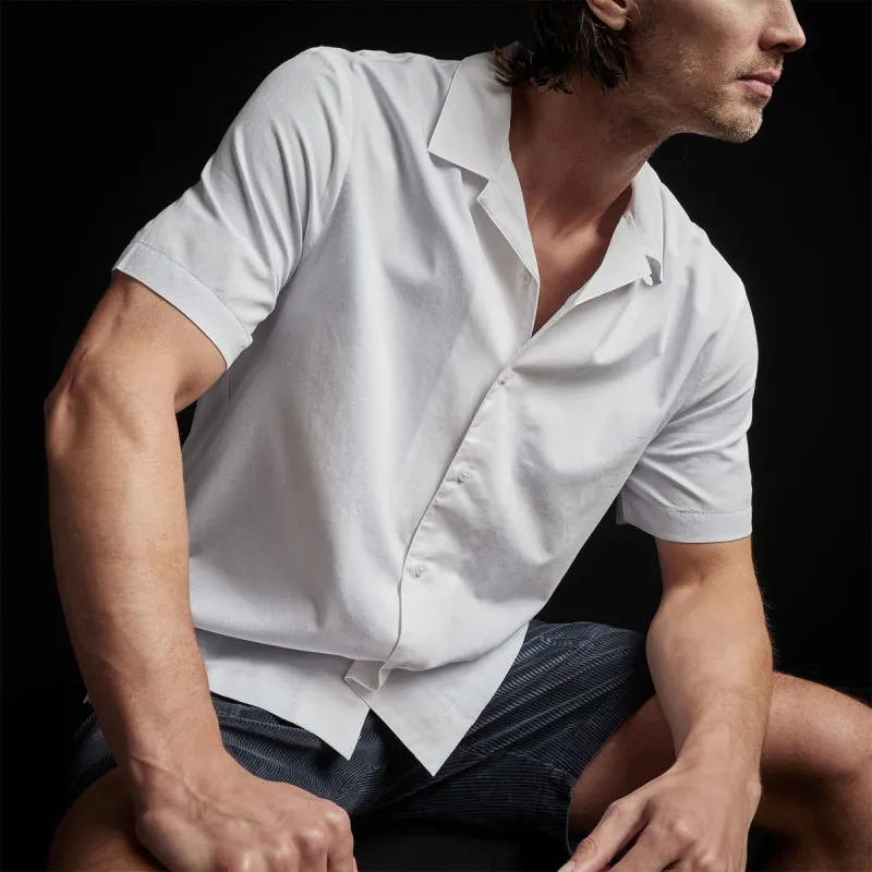 Double Layer Short Sleeve Shirt - White/Baby Blue sold by James Perse