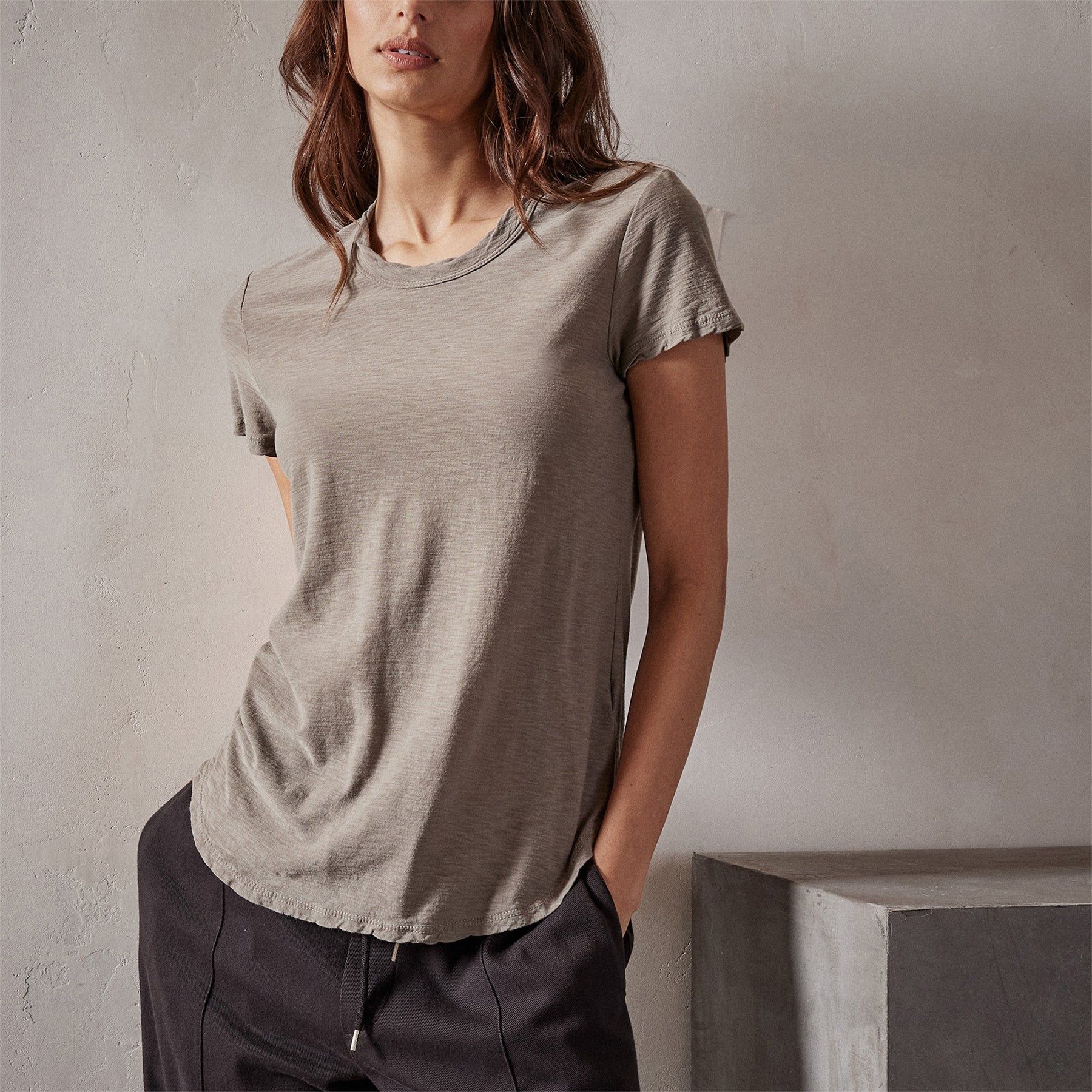 Sheer Slub Crew Neck Tee - Concrete sold by James Perse