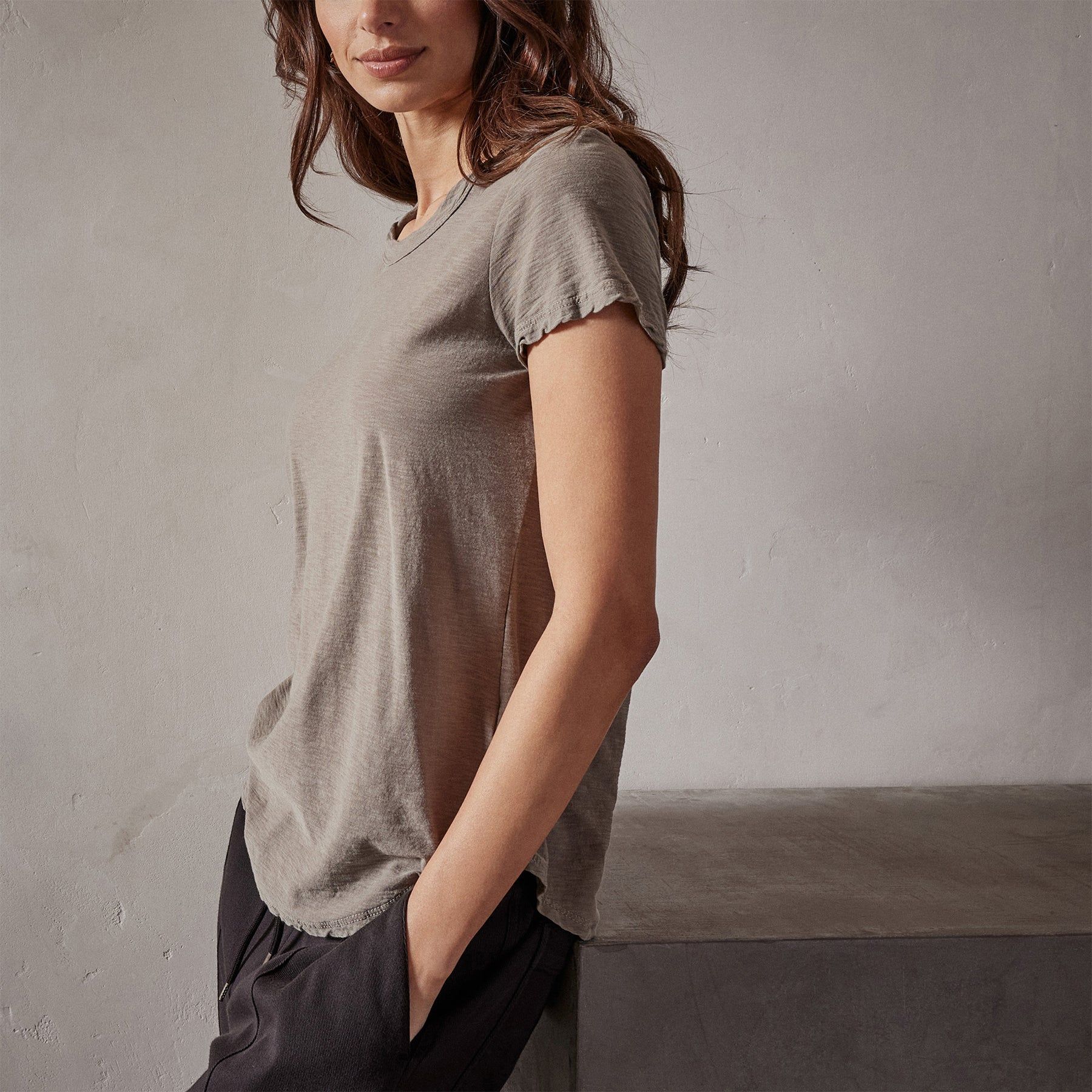 Sheer Slub Crew Neck Tee - Concrete sold by James Perse product image thumbnail 2