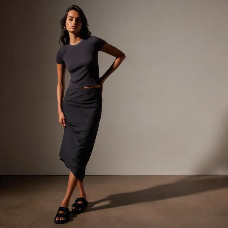Lightweight Matte Sateen Bias Cut Skirt - Black sold by James Perse