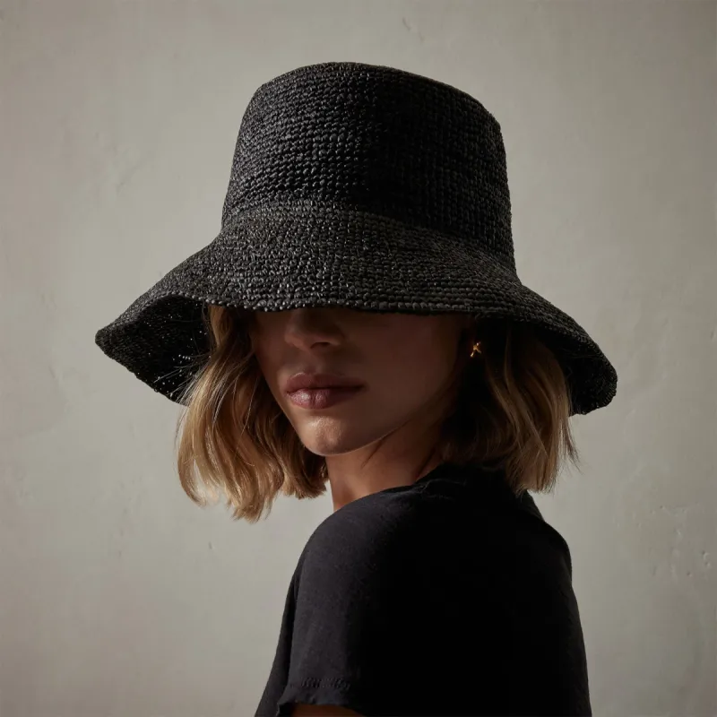 Crochet Bucket Hat - Black sold by James Perse