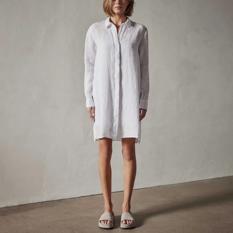 Lightweight Linen Shirt Dress - White | Parallel