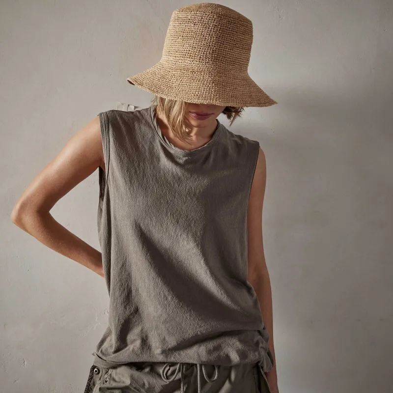 Crepe Jersey Muscle Crew - River Rock sold by James Perse