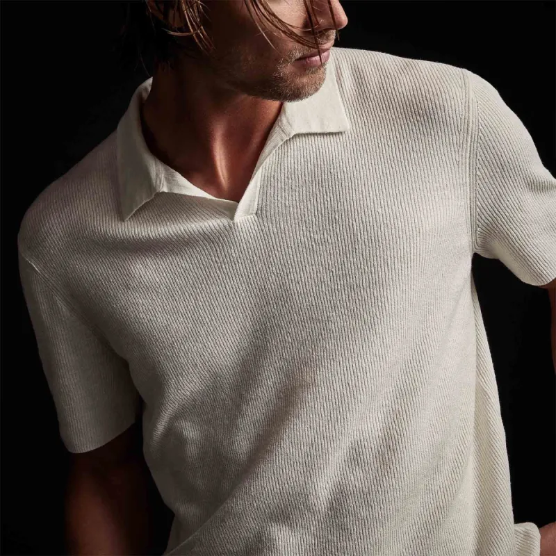 Ribbed Linen Mojave Polo  - Celadon sold by James Perse