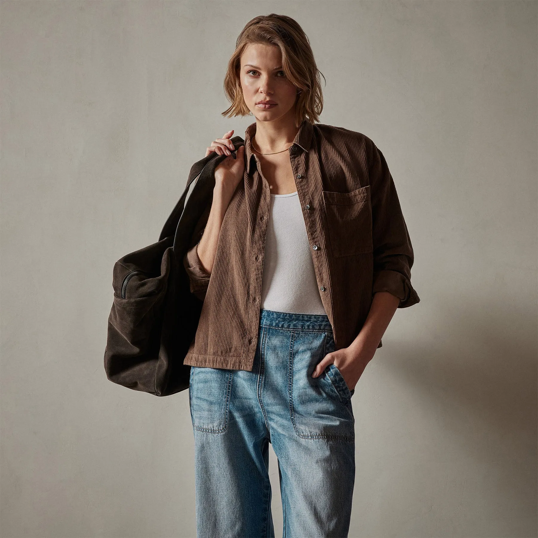 Corduroy Cropped Boxy Shirt - Fox Pigment sold by James Perse product image thumbnail 4