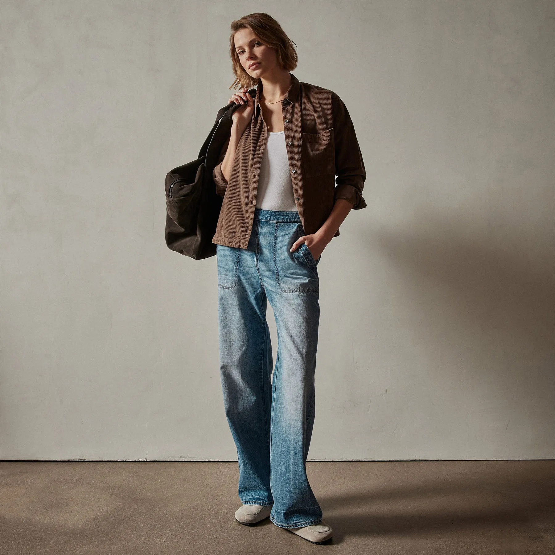 Corduroy Cropped Boxy Shirt - Fox Pigment sold by James Perse product image thumbnail 3