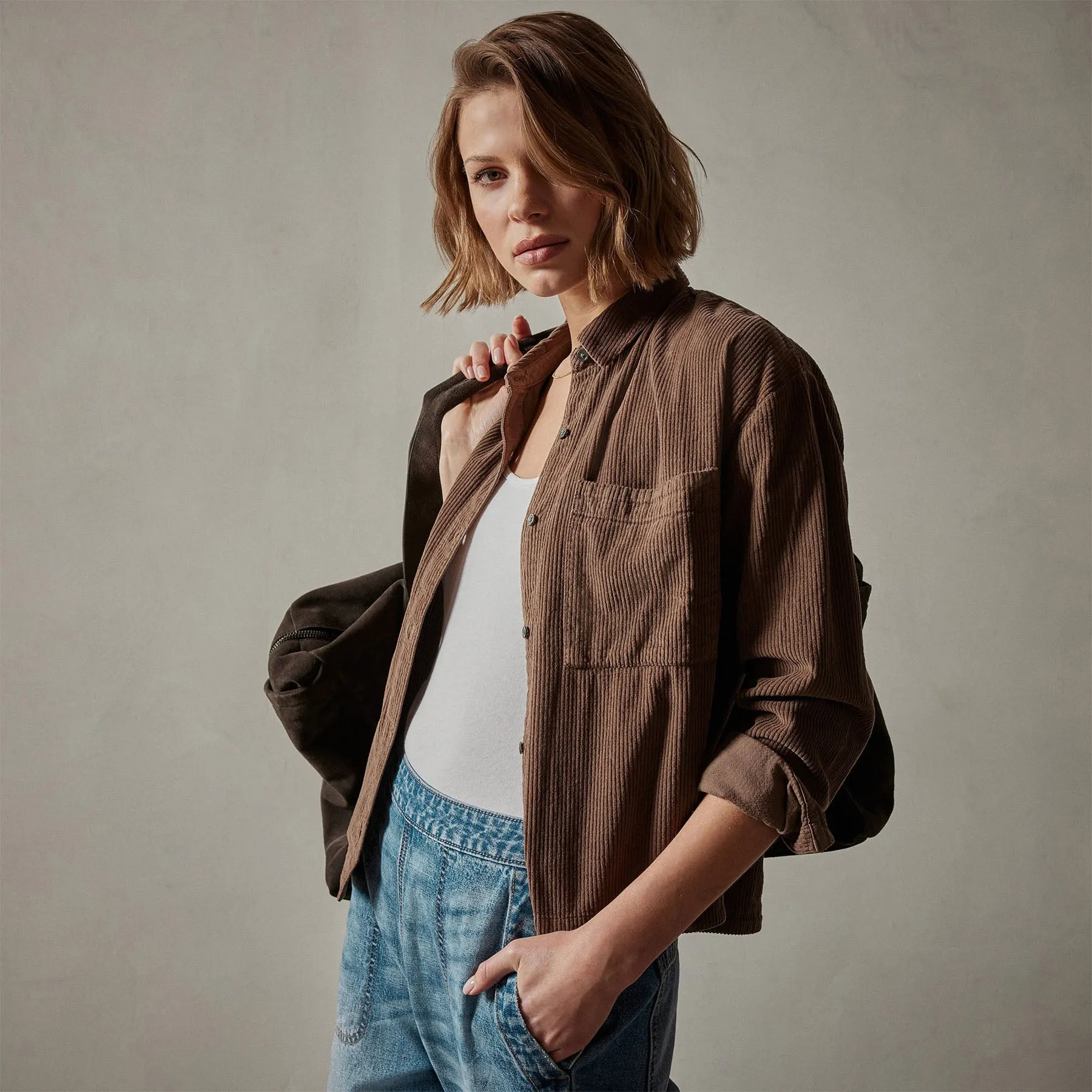 Corduroy Cropped Boxy Shirt - Fox Pigment sold by James Perse