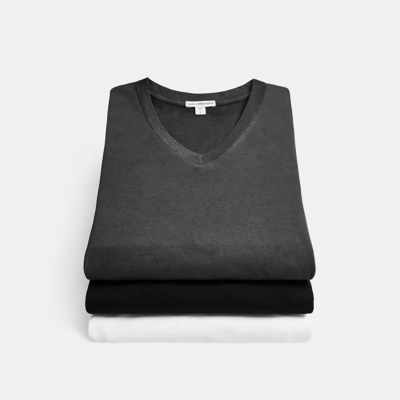 3 Pack Short Sleeve V Neck - Black/White/Carbon Pigment sold by James Perse