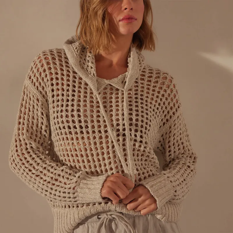 Cotton Linen Open Hoodie - Natural sold by James Perse