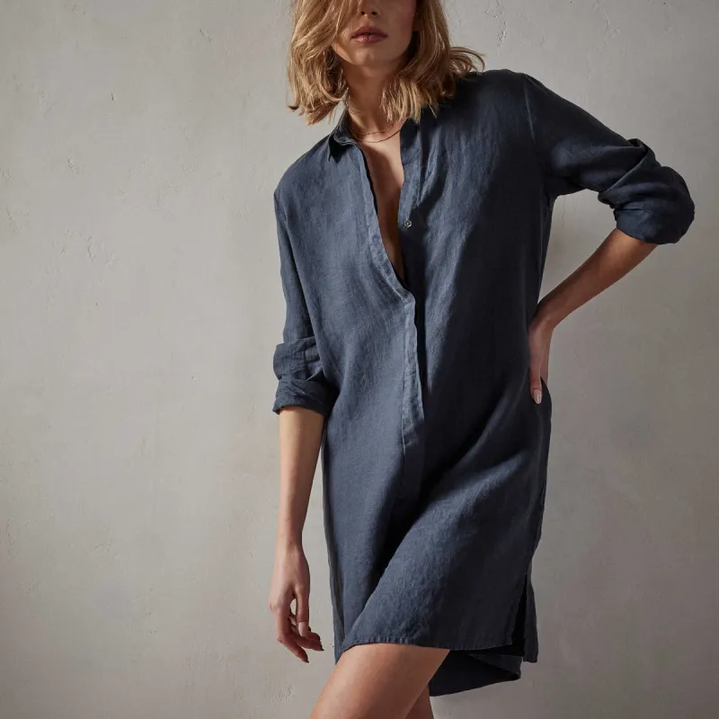 Lightweight Linen Shirt Dress - Blue Oil sold by James Perse