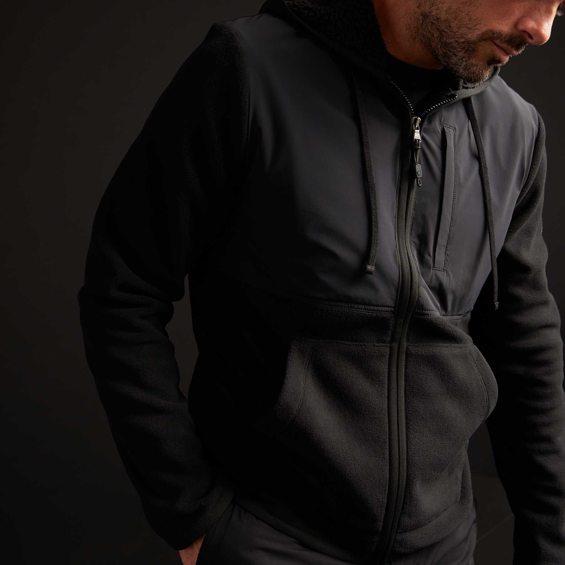 Technical Polar Fleece Zip Up Hoodie - Black sold by James Perse