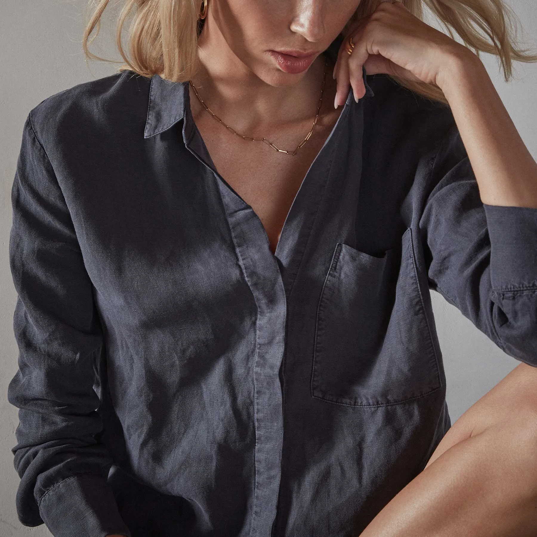 Tencel Linen Dress Shirt - Titan Pigment sold by James Perse product image thumbnail 2