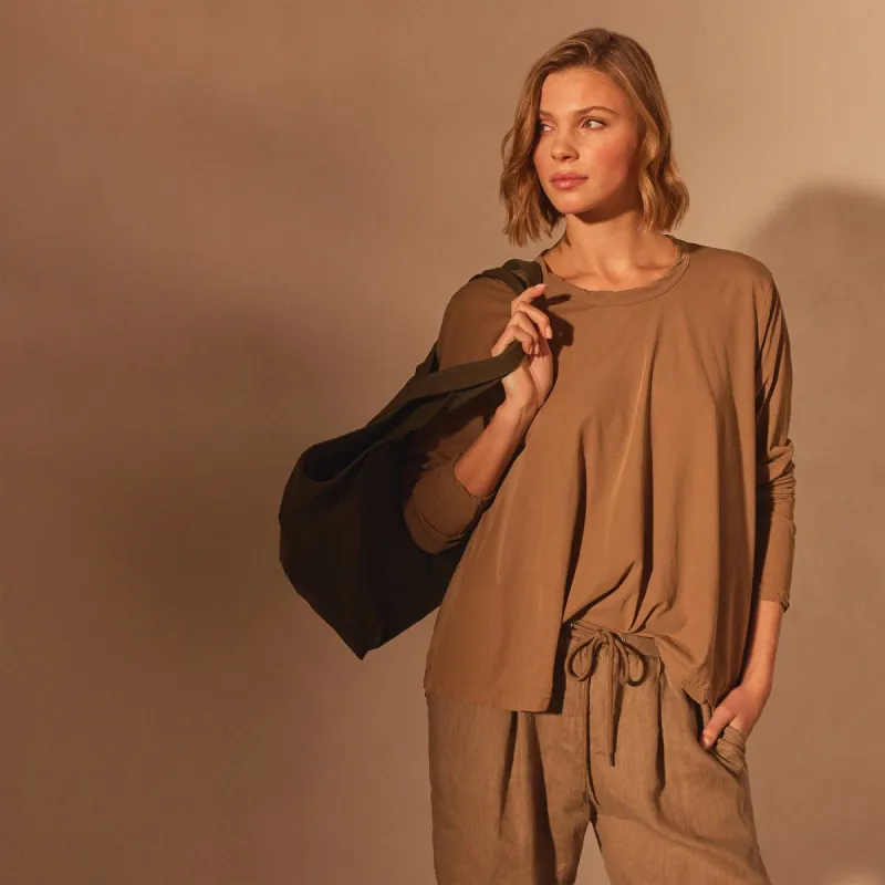 Fine Gauge A Line Long Sleeve Tee - Cashew sold by James Perse