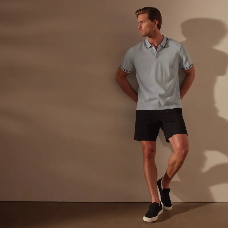 Double Retro Stripped Polo - Bleached Blue/Black made by James Perse