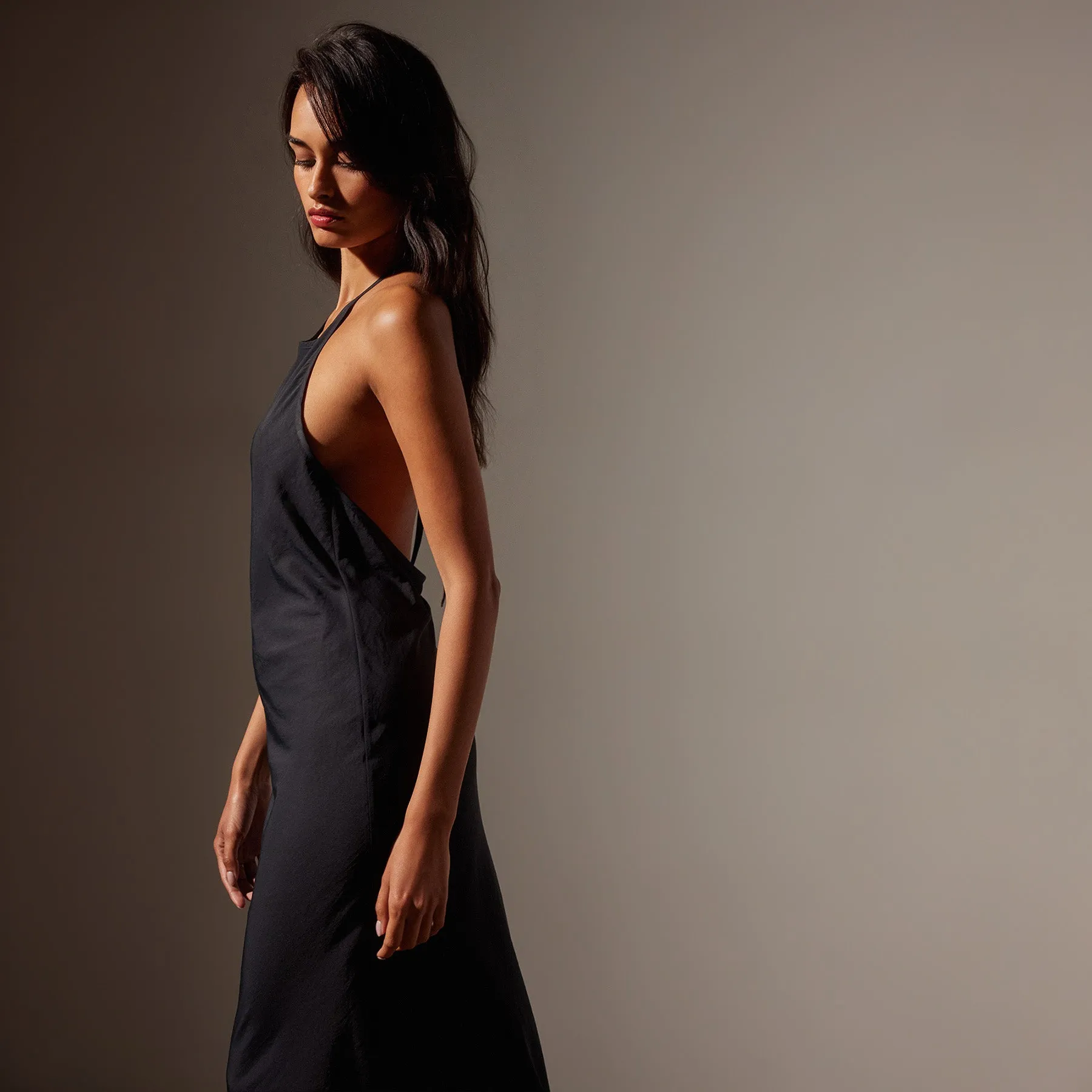 Lightweight Matte Sateen Halter Neck Dress - Black sold by James Perse product image thumbnail 2