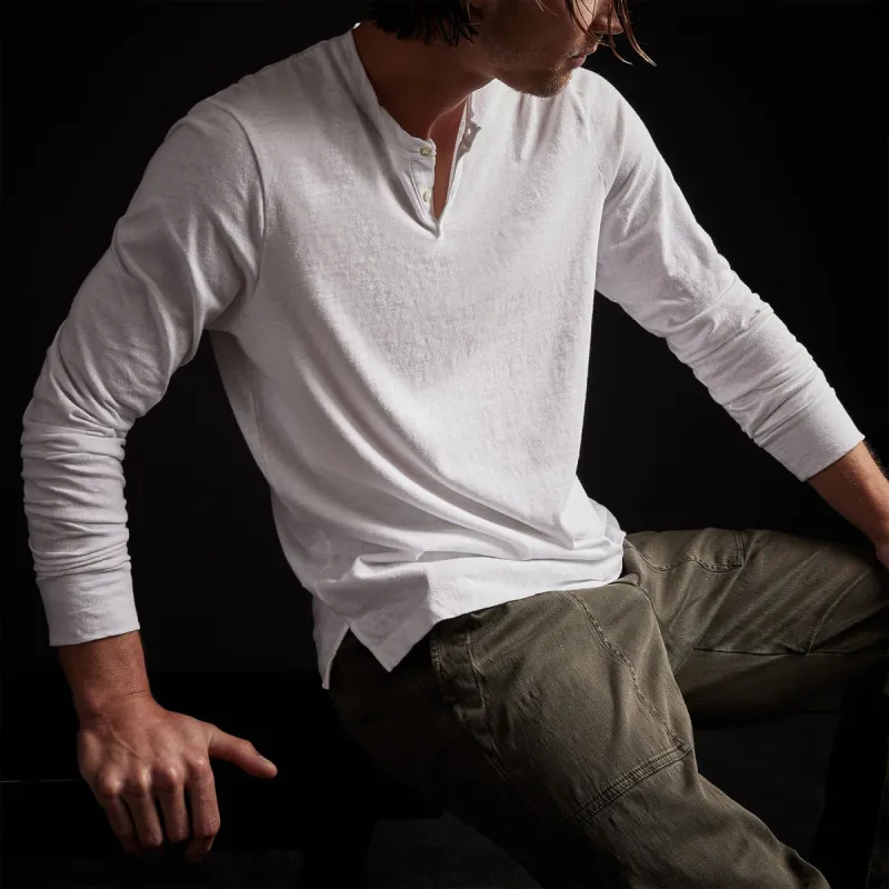 Soft Slub Jersey Long Sleeve Henley - White sold by James Perse