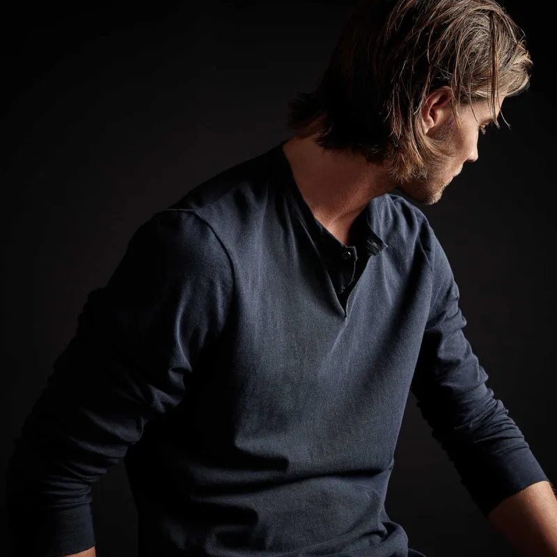 Soft Slub Jersey Long Sleeve Henley - Blue Oil sold by James Perse