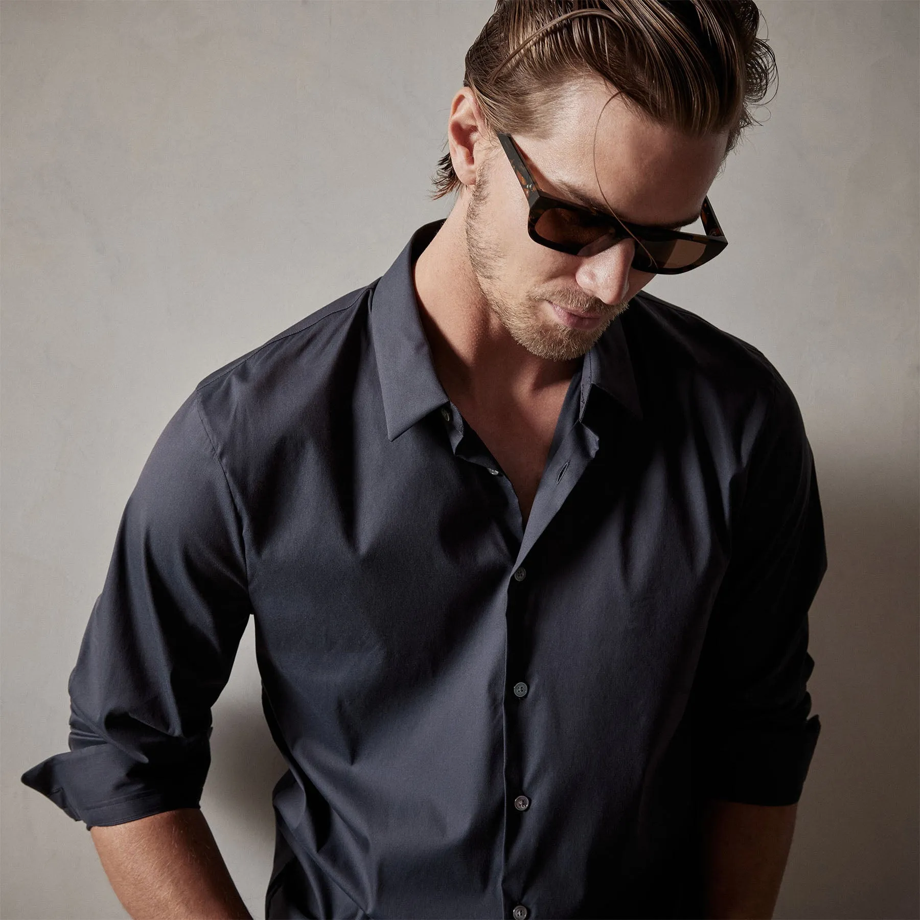 Matte Stretch Poplin Dress Shirt - Navy sold by James Perse product image thumbnail 2