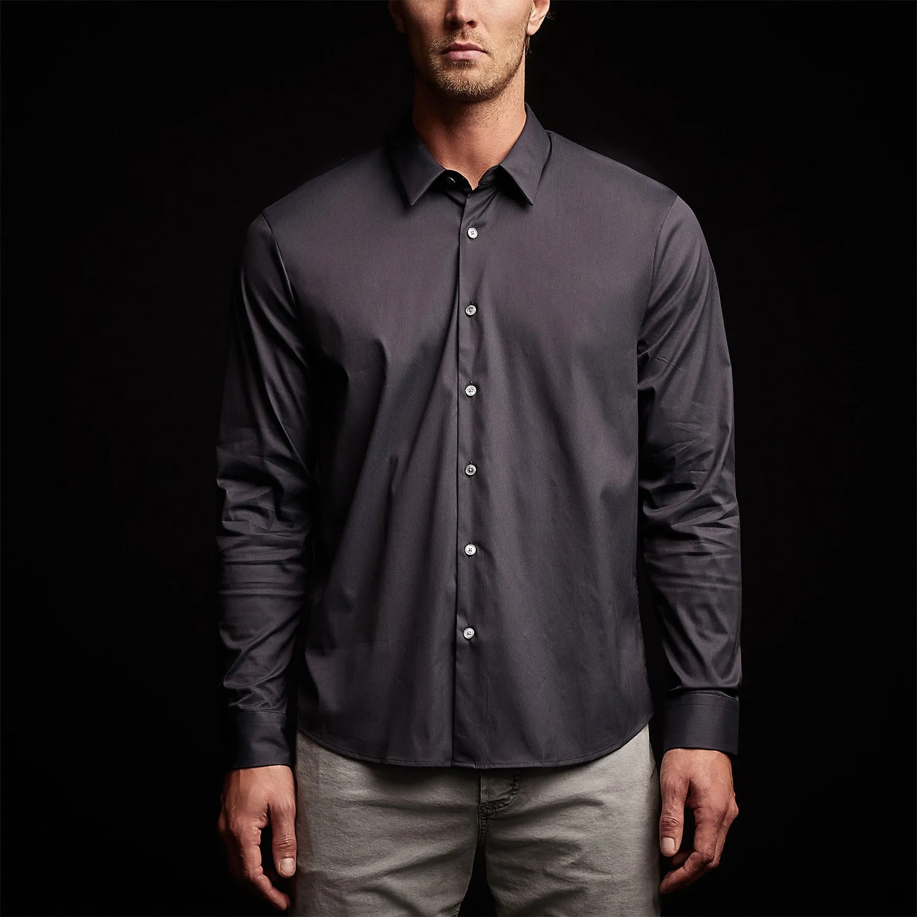 Matte Stretch Poplin Dress Shirt - Navy sold by James Perse product image thumbnail 4