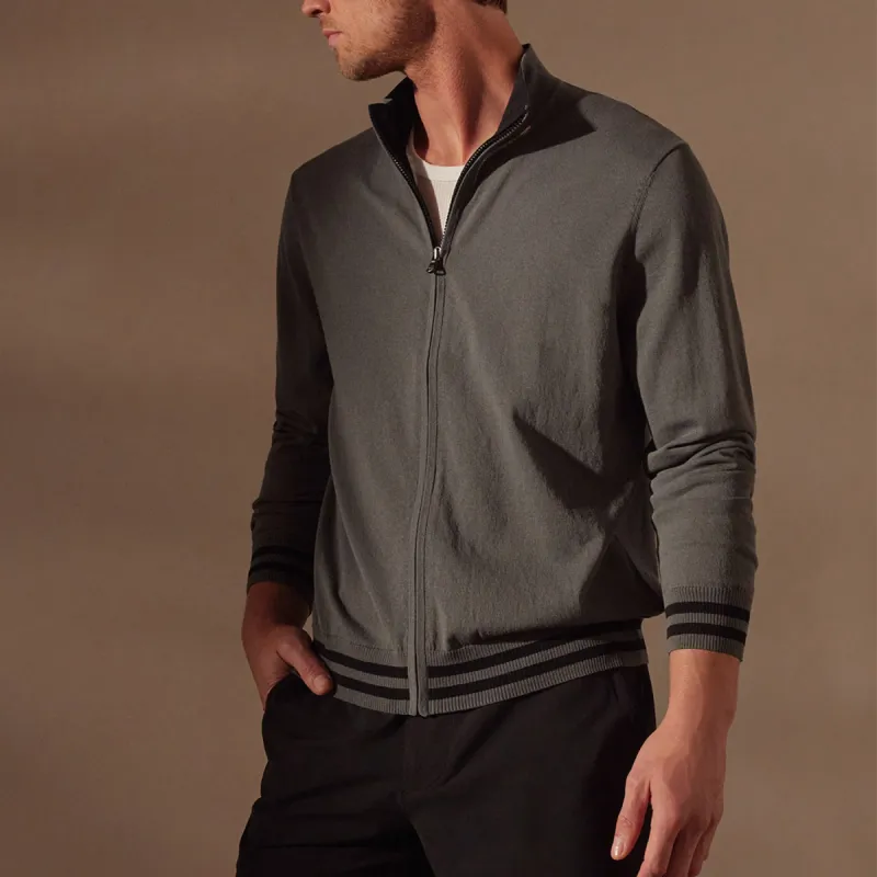 Double Retro Striped Zip Up Cardigan - Flint/Black sold by James Perse