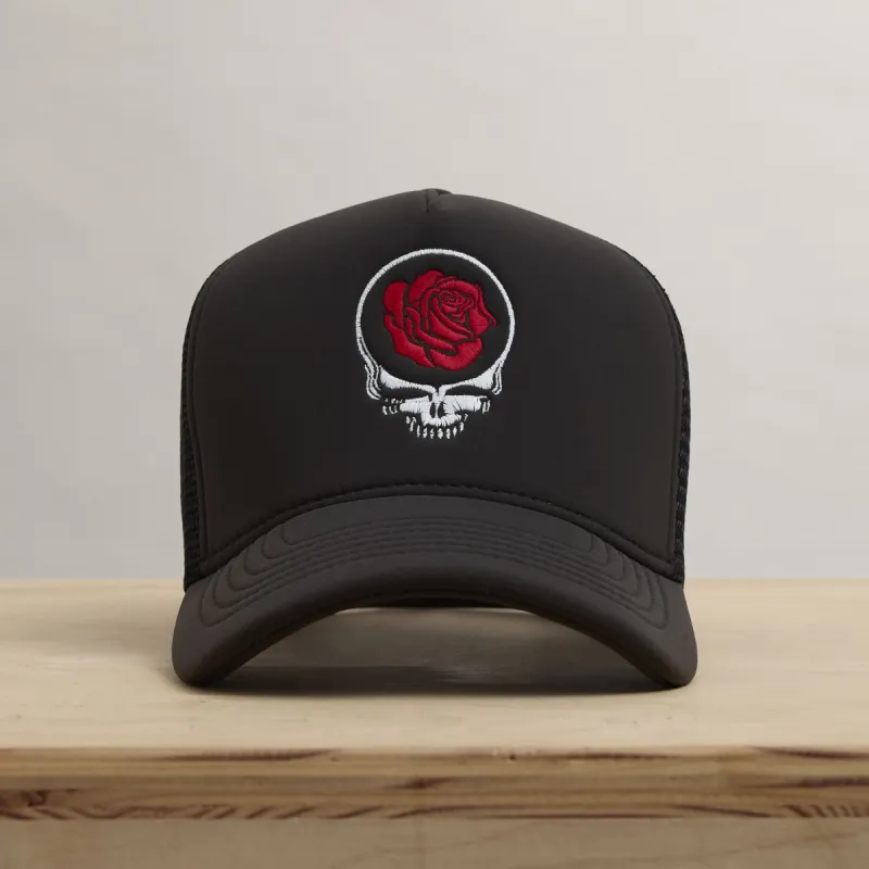 Grateful Dead Rose Embroidery Trucker - Carbon Grey sold by James Perse