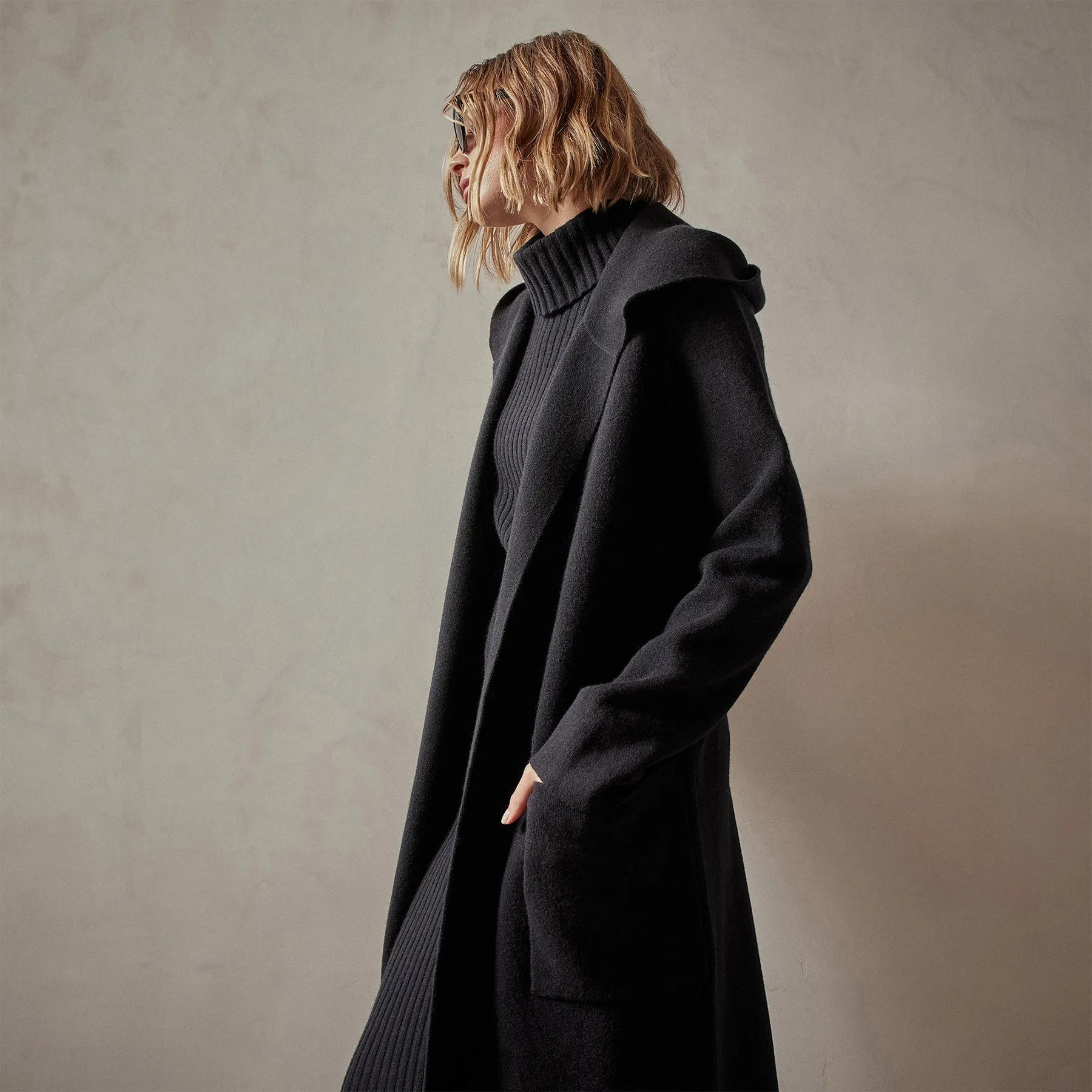Cashmere Hooded Coat - Black sold by James Perse product image thumbnail 3