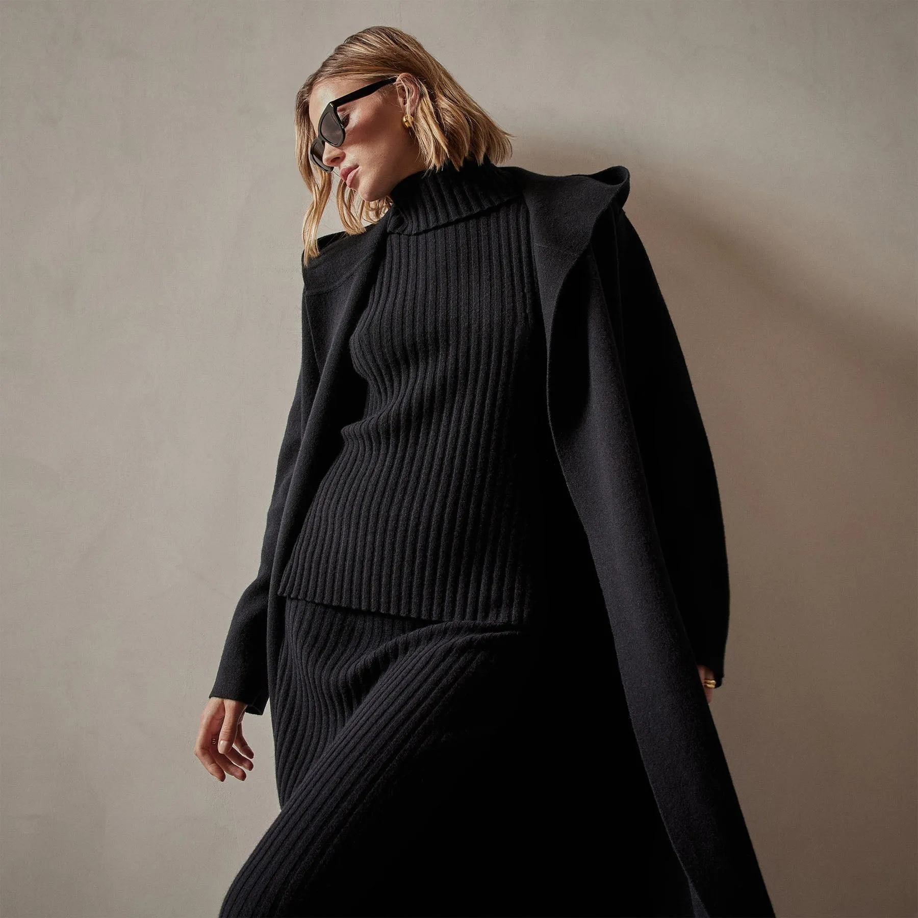 Cashmere Hooded Coat - Black sold by James Perse product image thumbnail 5