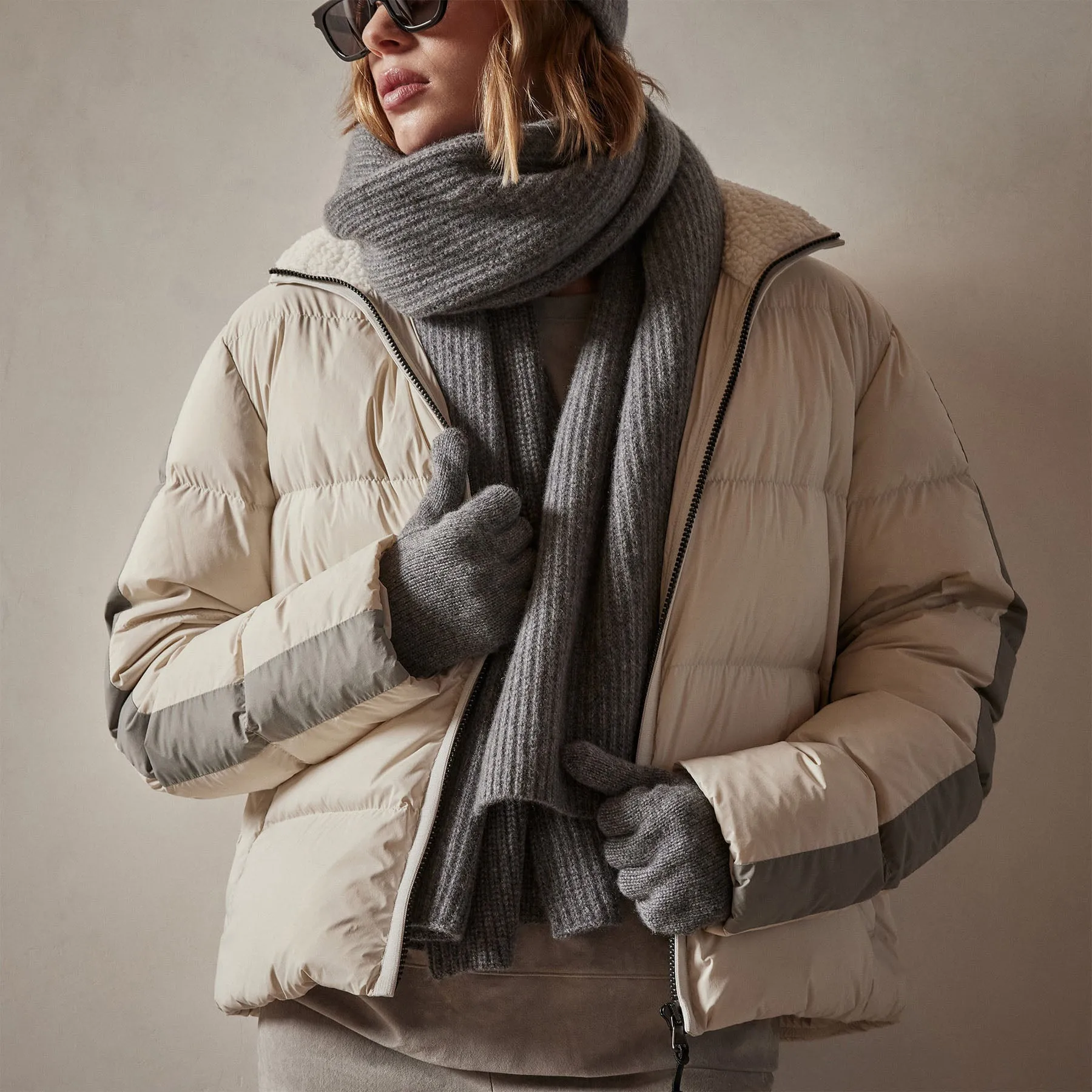 Side Stripe Puffer Jacket - Cloud/Silver sold by James Perse