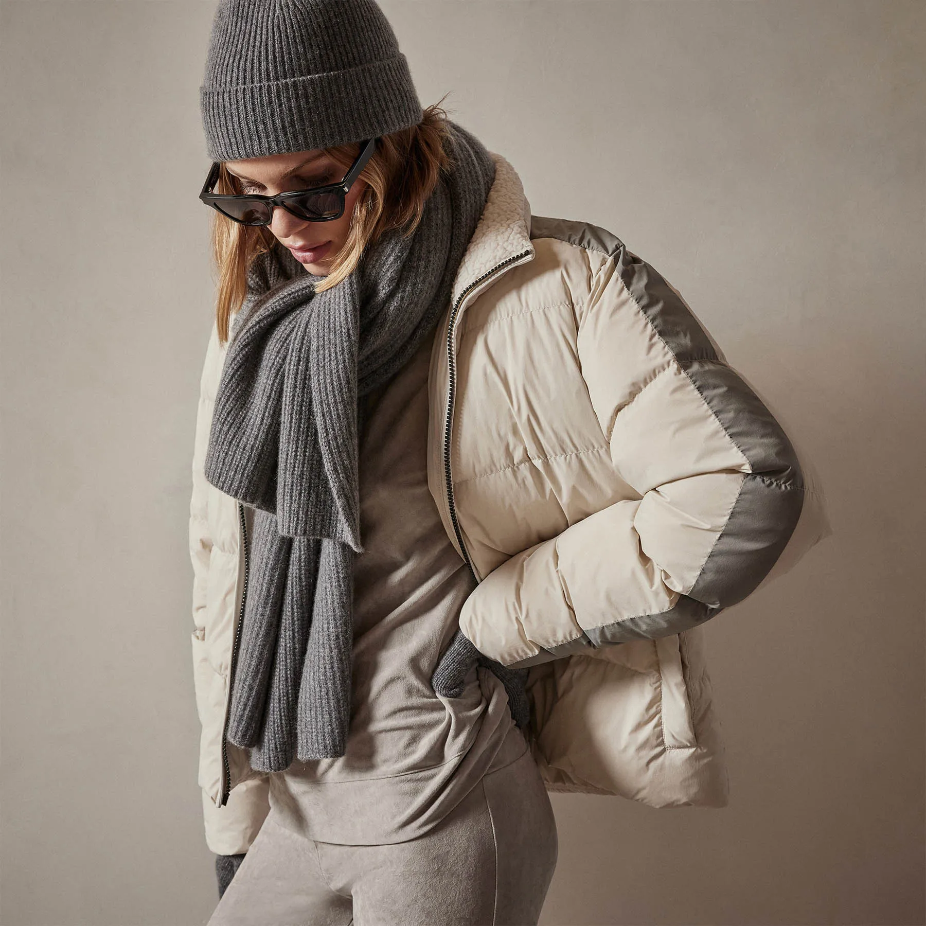 Side Stripe Puffer Jacket - Cloud/Silver sold by James Perse product image thumbnail 4