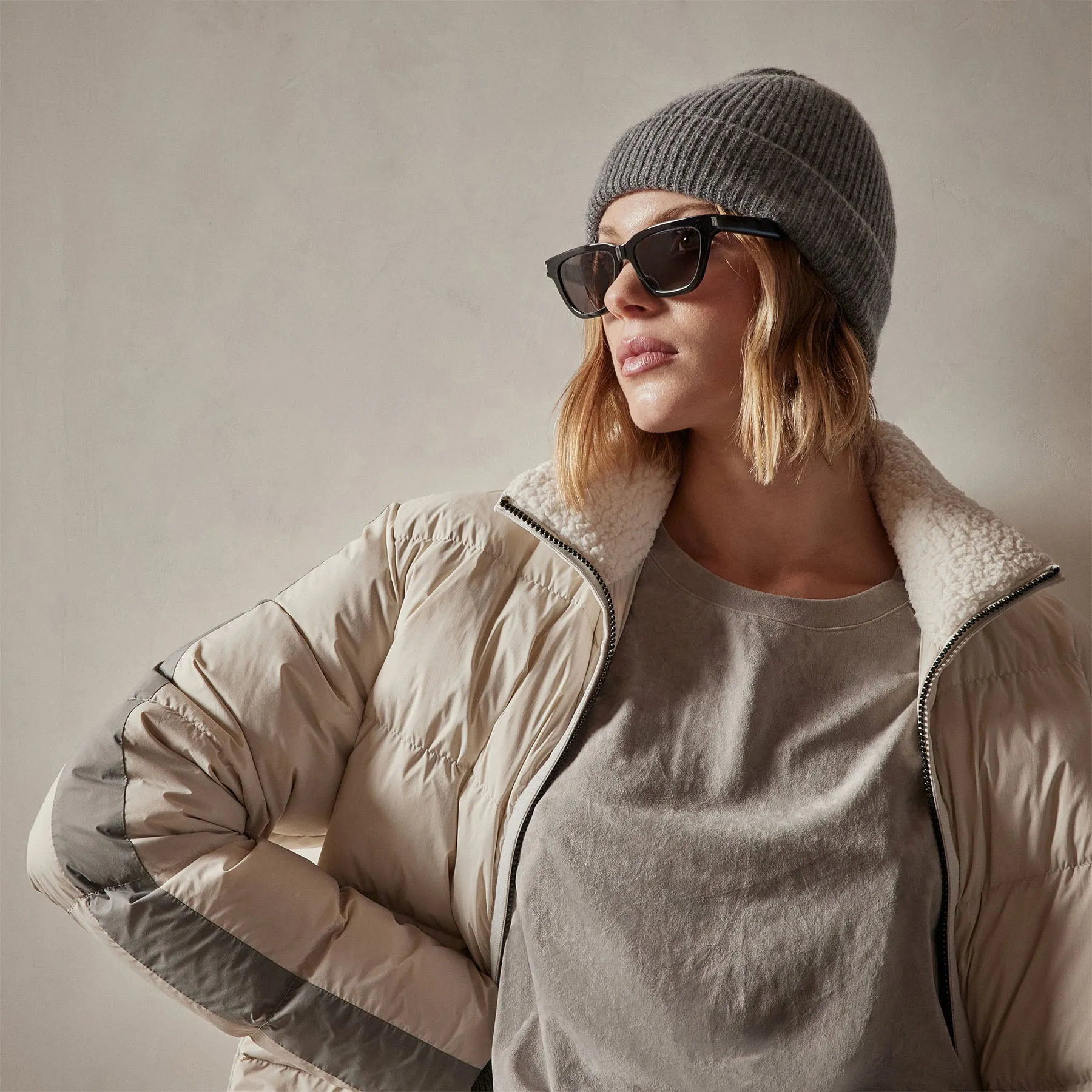 Side Stripe Puffer Jacket - Cloud/Silver sold by James Perse product image thumbnail 3