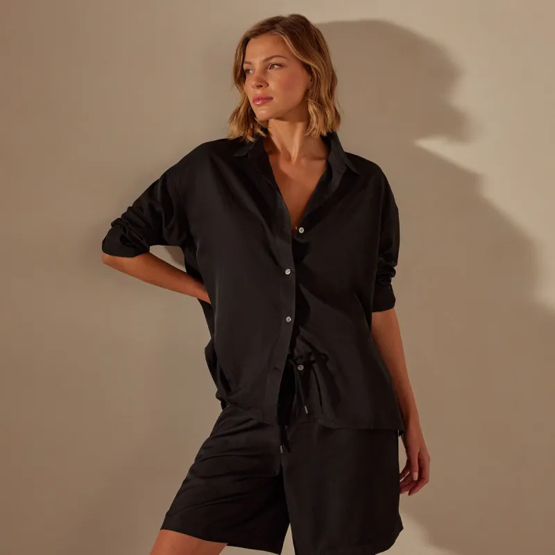 Lightweight Matte Satin Fluid Shirt - Black sold by James Perse