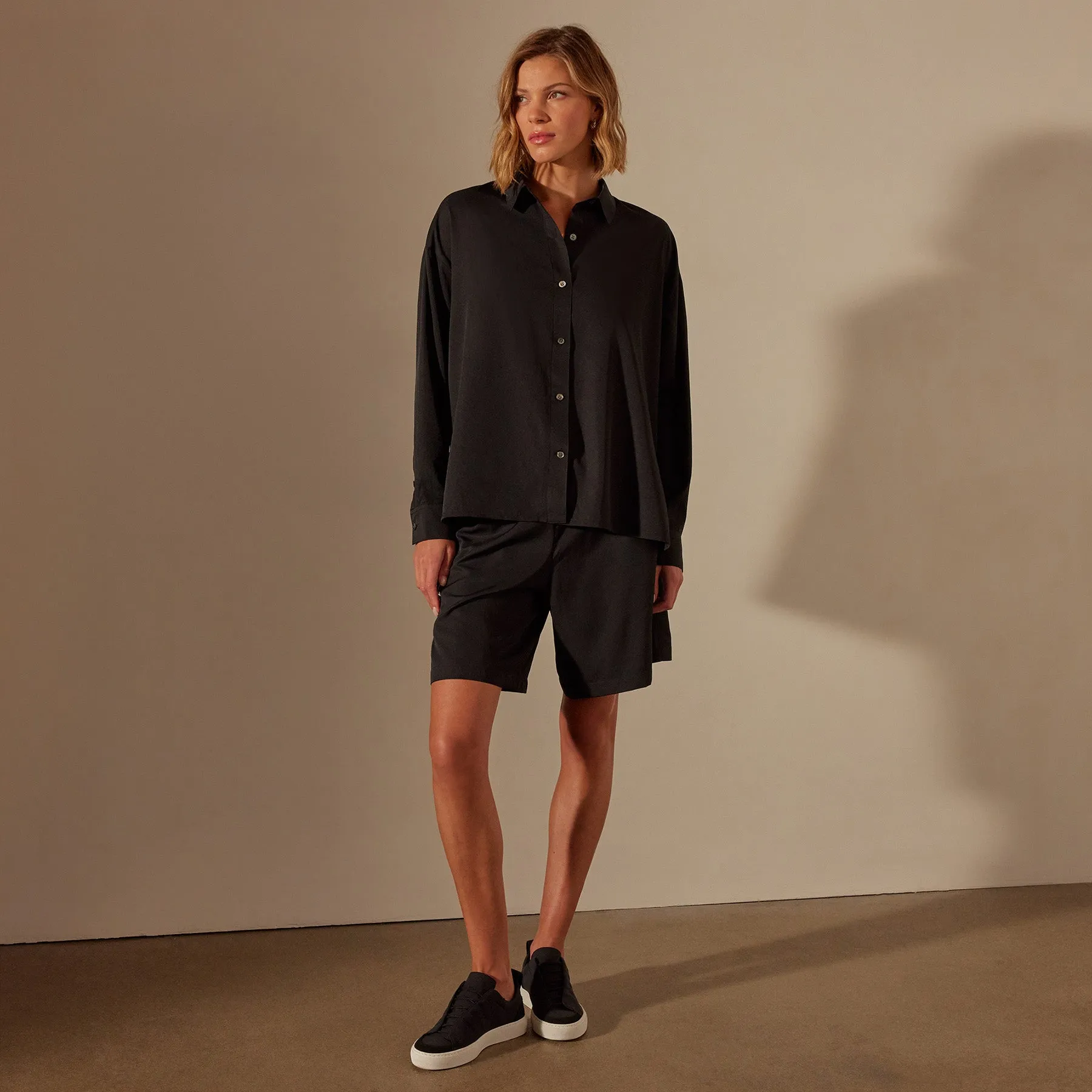 Lightweight Matte Satin Fluid Shirt - Black sold by James Perse product image thumbnail 3