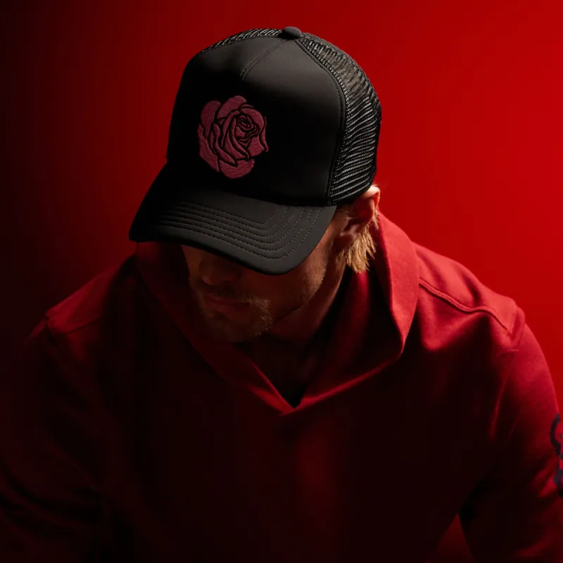 Grateful Dead Rose Embroidered Trucker Hat - Black sold by James Perse