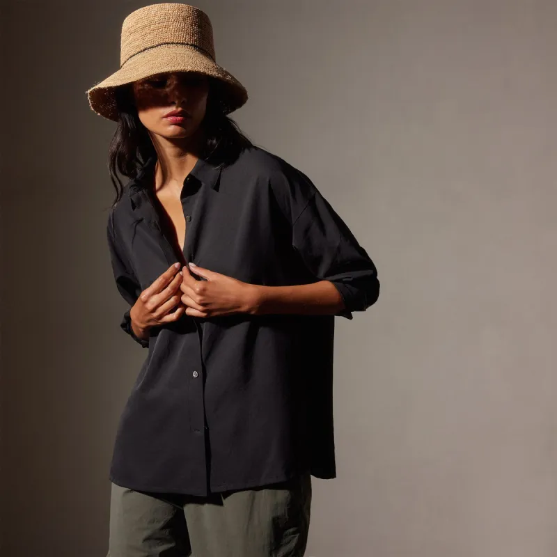 Lightweight Matte Sateen Fluid Shirt - Black sold by James Perse