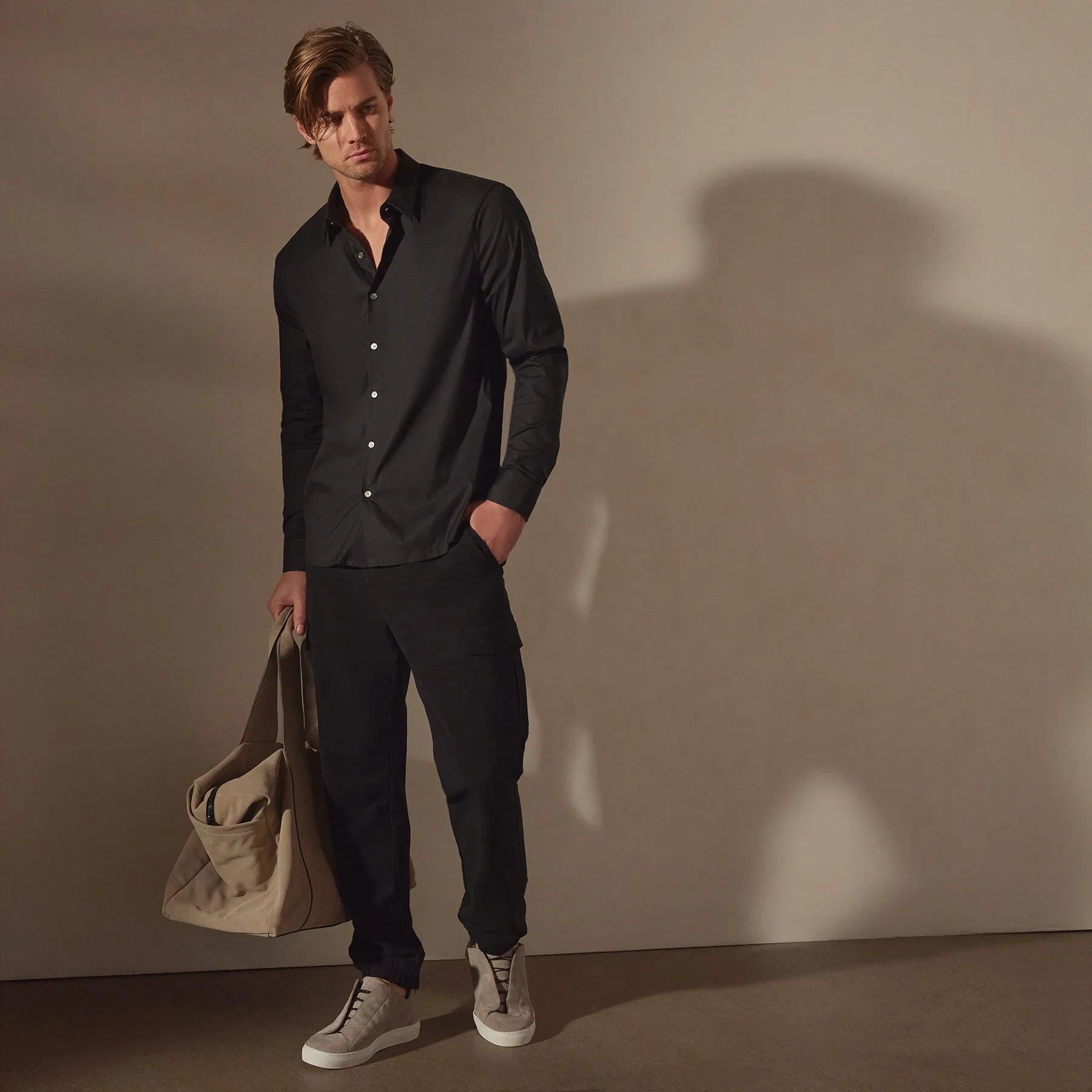 Matte Stretch Poplin Dress Shirt - Black sold by James Perse product image thumbnail 2