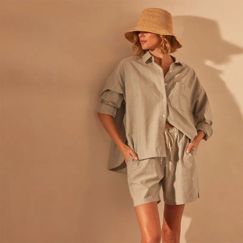 Relaxed Striped Button Shirt - Light Blue Stripe sold by James Perse