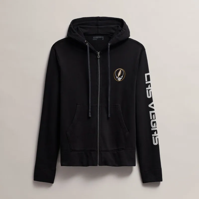 Men's Grateful Dead Skull Full Zip Hoodie - Black/Cadmium sold by James Perse