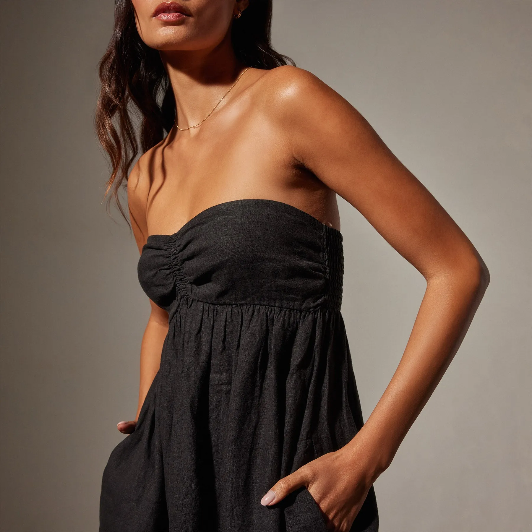 Linen Gathered Tube Dress - Black sold by James Perse product image thumbnail 2