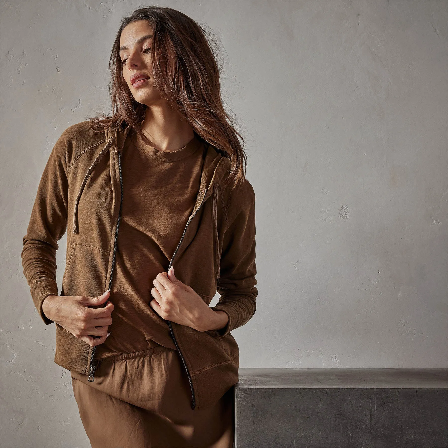 Vintage French Terry Zip Up Hoodie - Acorn Pigment sold by James Perse product image thumbnail 3