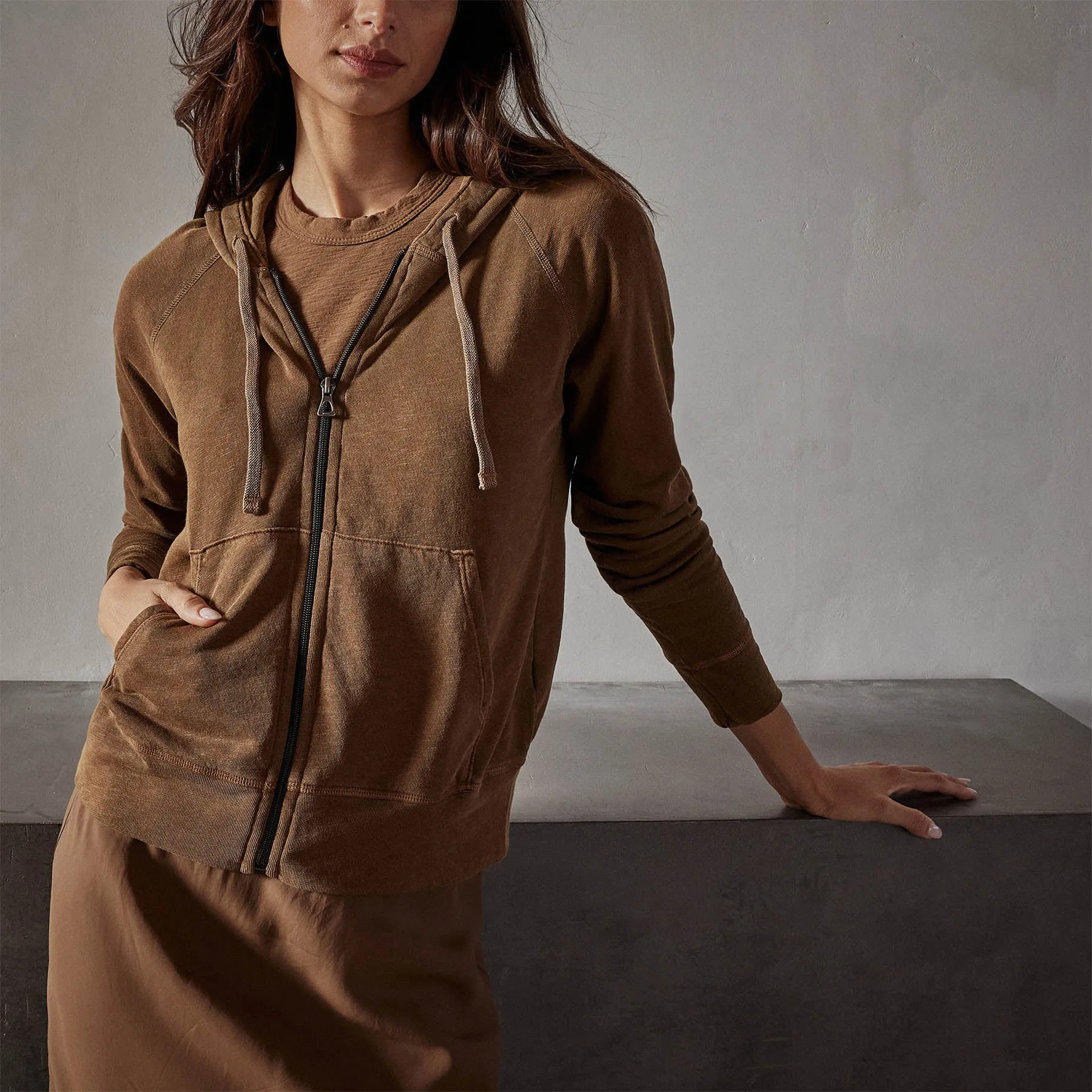 Vintage French Terry Zip Up Hoodie - Acorn Pigment sold by James Perse product image thumbnail 2