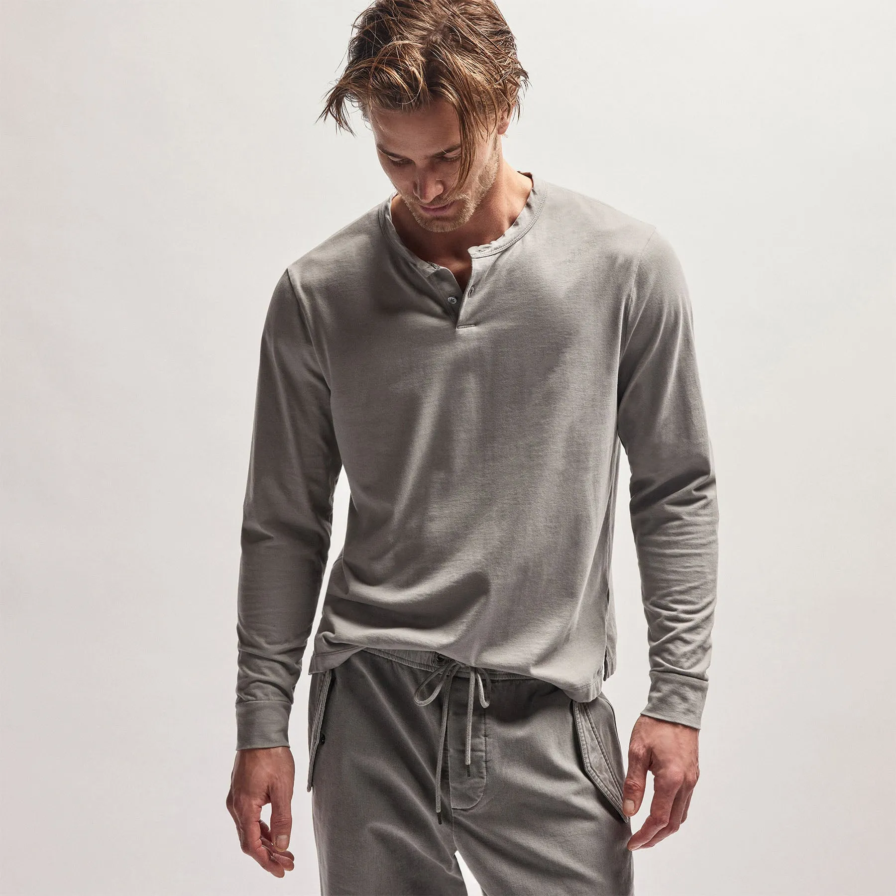 Heavy Luxe Jersey Henley - Silver Grey sold by James Perse