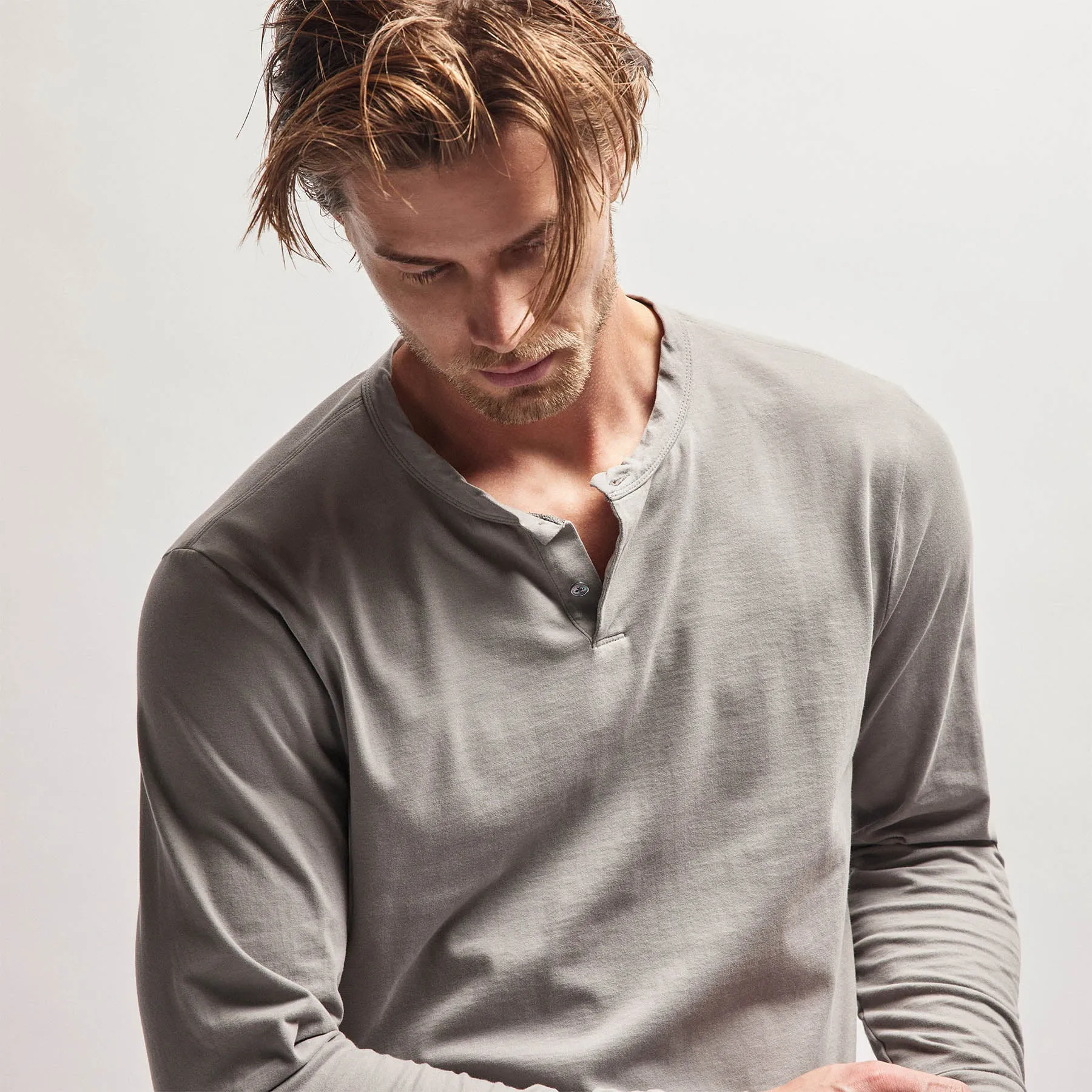 Heavy Luxe Jersey Henley - Silver Grey sold by James Perse product image thumbnail 5
