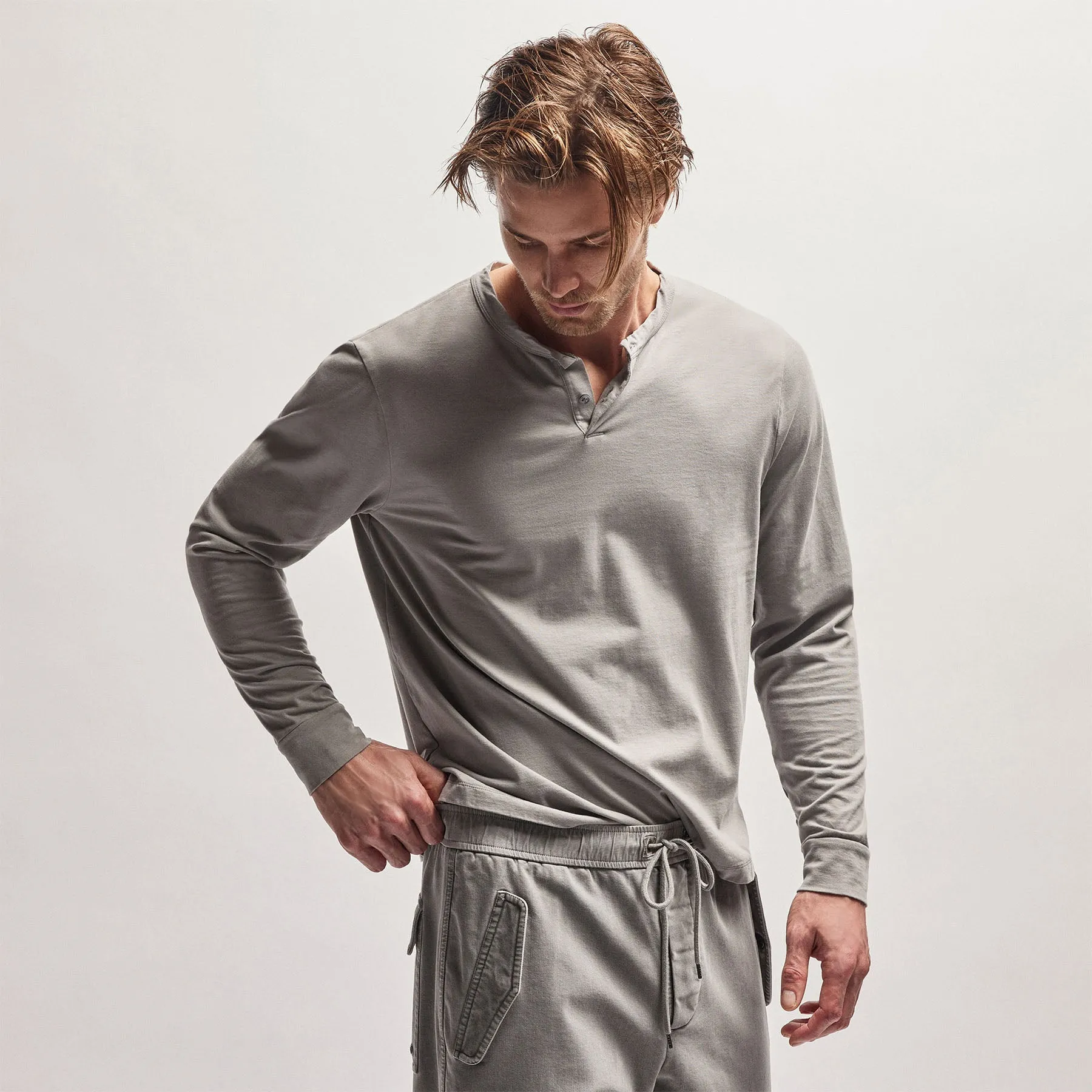 Heavy Luxe Jersey Henley - Silver Grey sold by James Perse product image thumbnail 3