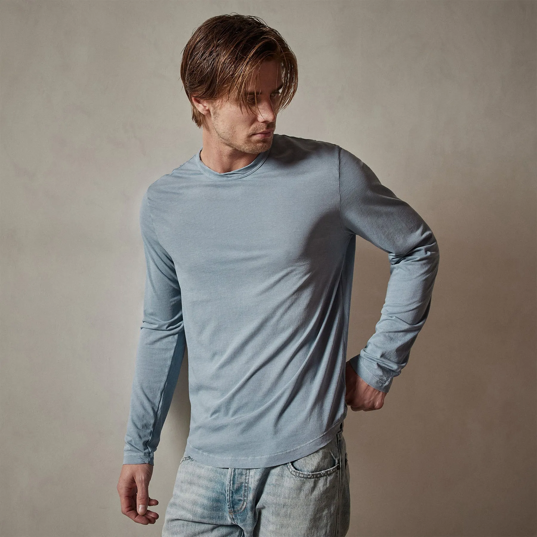 Shirttail Hem Crew - Bluestone Pigment sold by James Perse product image thumbnail 3