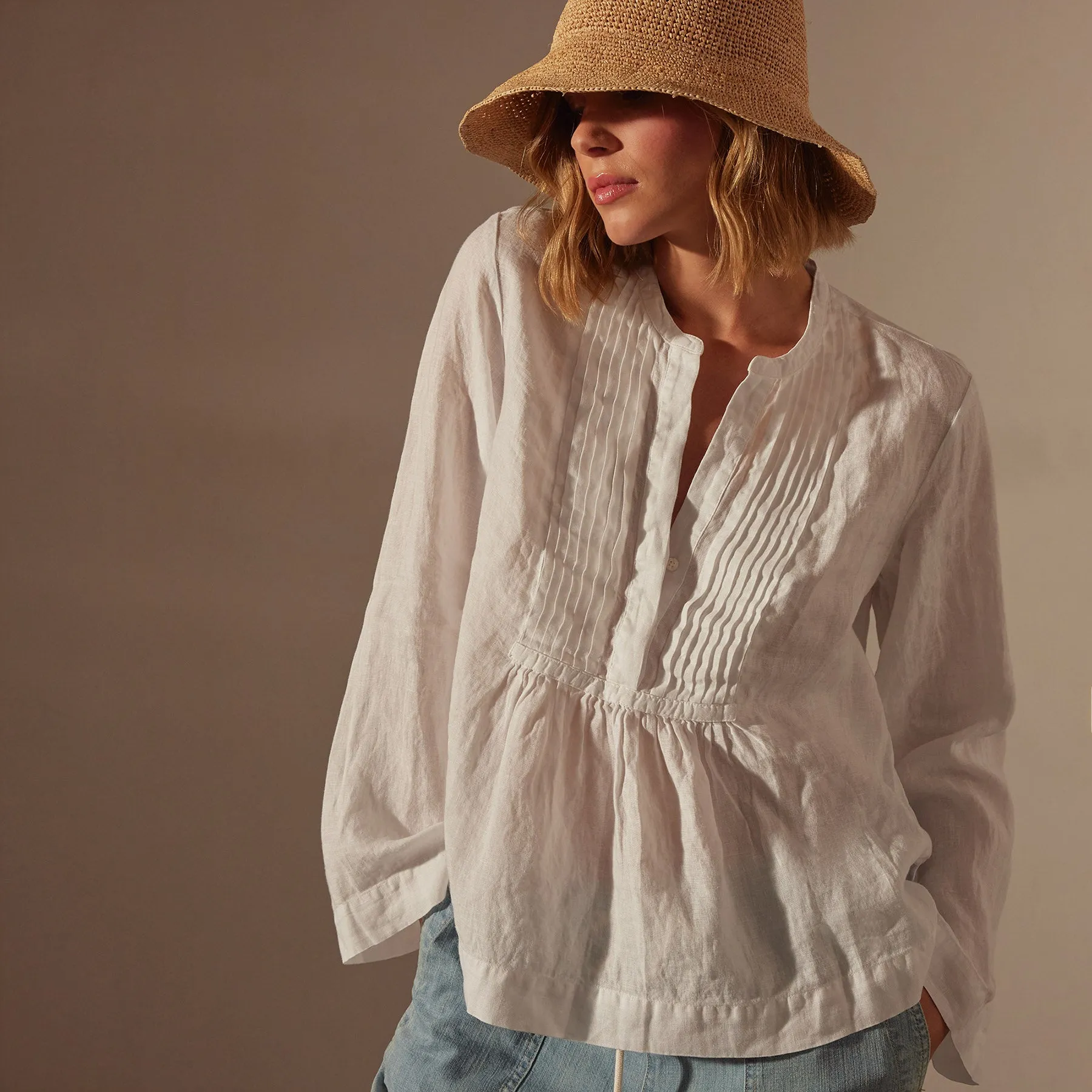 Pin Tuck Linen Top - White sold by James Perse