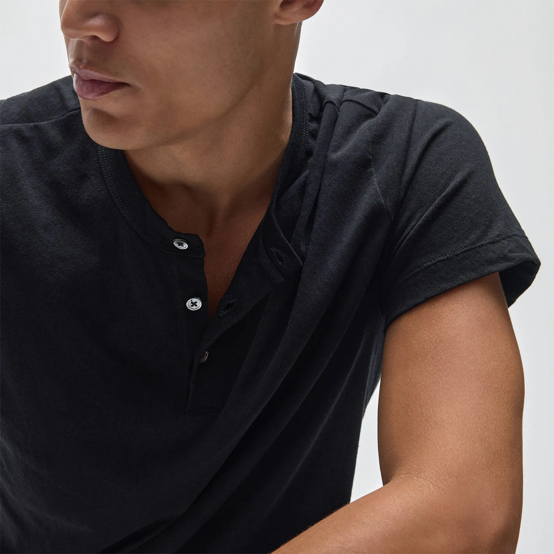 Recycled Cotton Jersey Short Sleeve Henley - Black sold by James Perse product image thumbnail 2