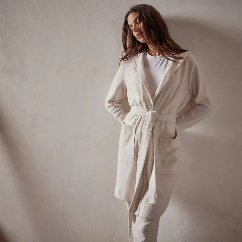 Brushed Thermal Knit Hooded Robe - Oyster sold by James Perse