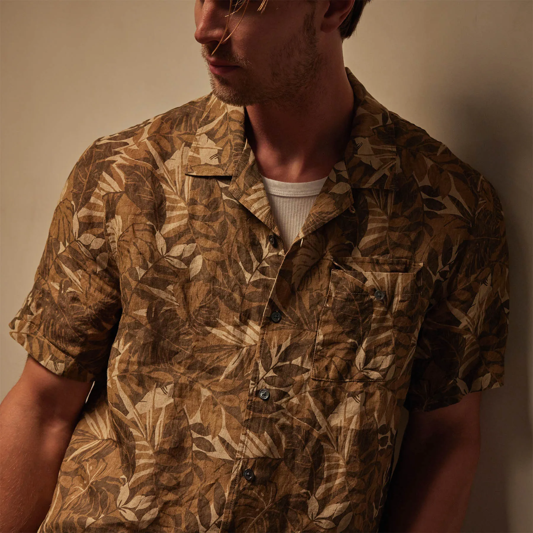 Printed Linen Short Sleeve - Sand Dune Print sold by James Perse