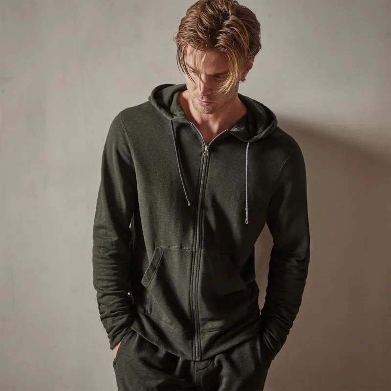 Vintage French Terry Zip Up Hoodie - Dark Olive Pigment sold by James Perse